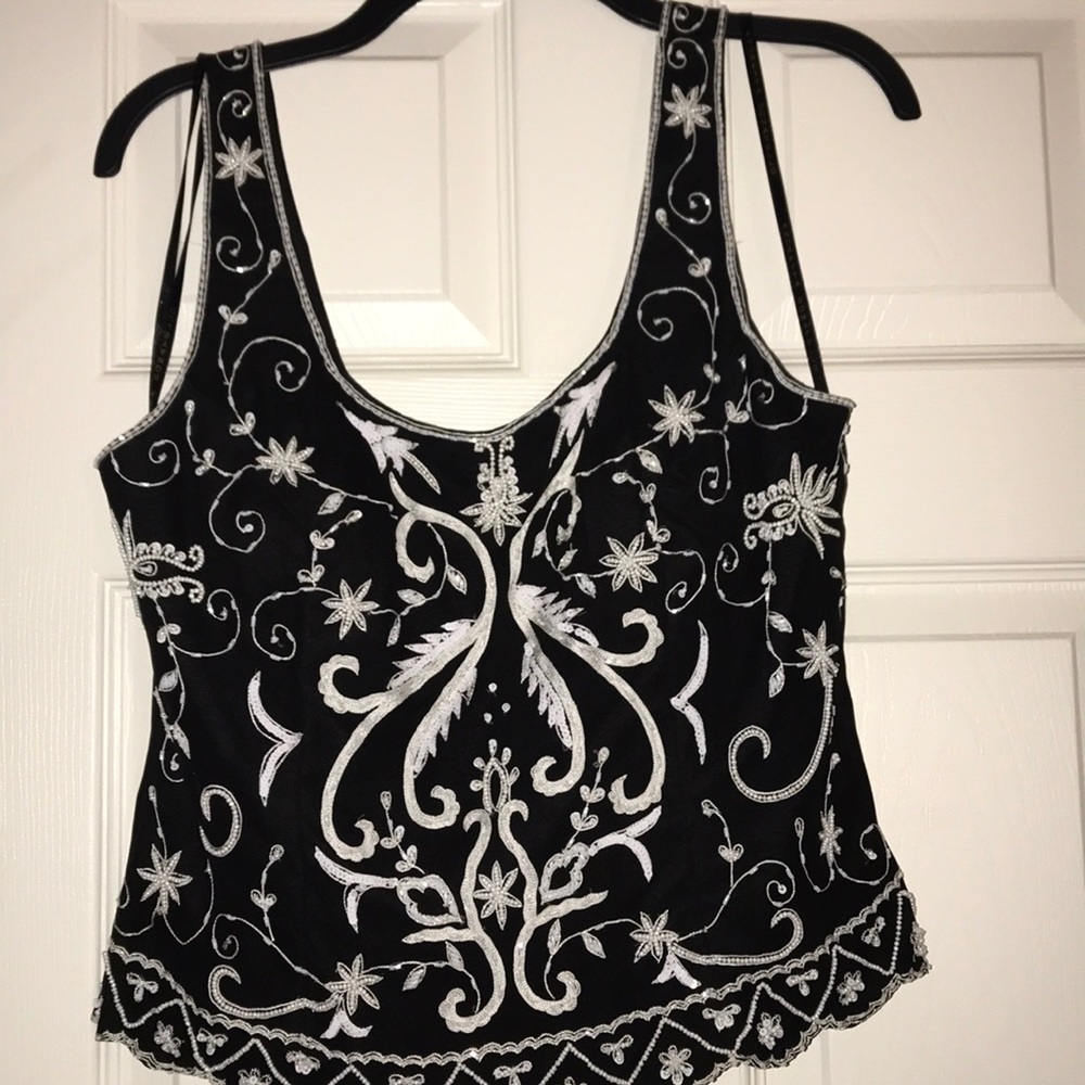 COPY - Vintage Black & White Beaded Embroidered Top